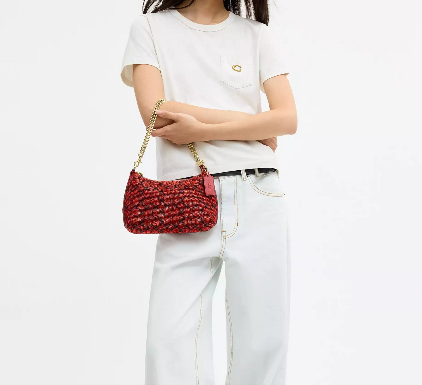 Teri Shoulder Bag In Signature Beaded Satin Crimson Coach