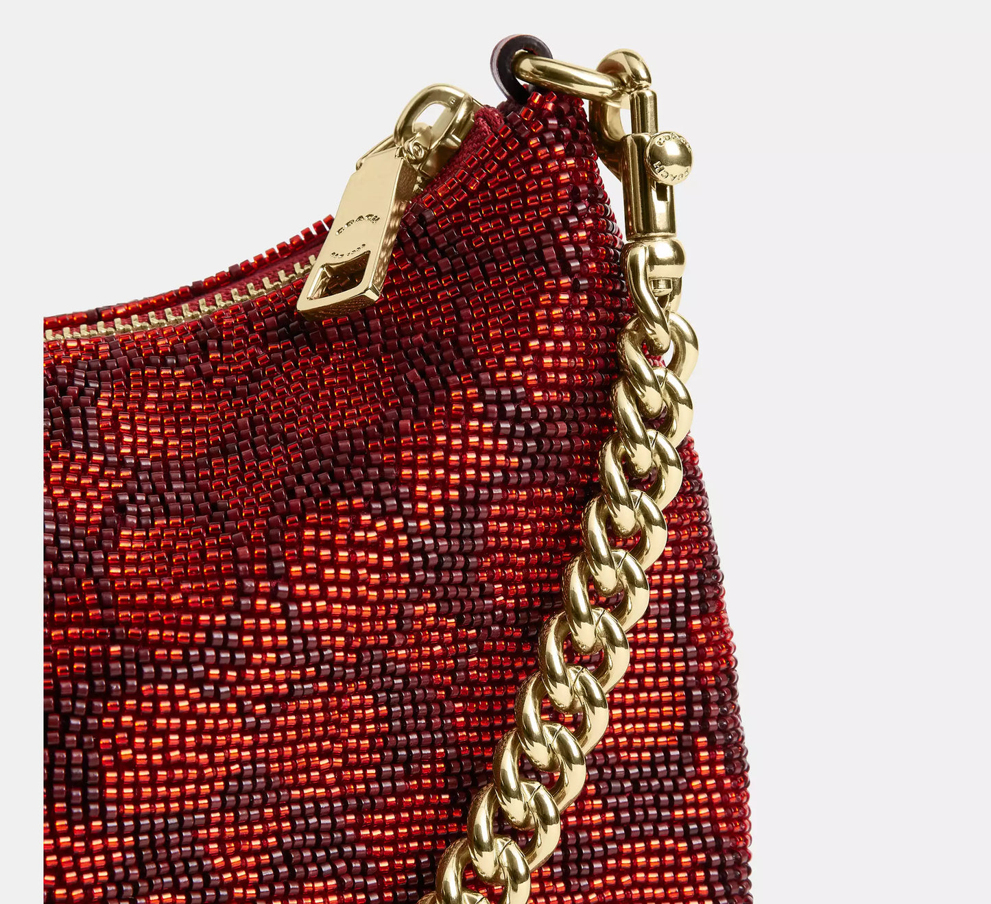 Teri Shoulder Bag In Signature Beaded Satin Crimson Coach