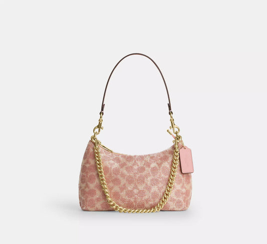 Teri Shoulder Bag In Signature Beaded Satin Pink Coach
