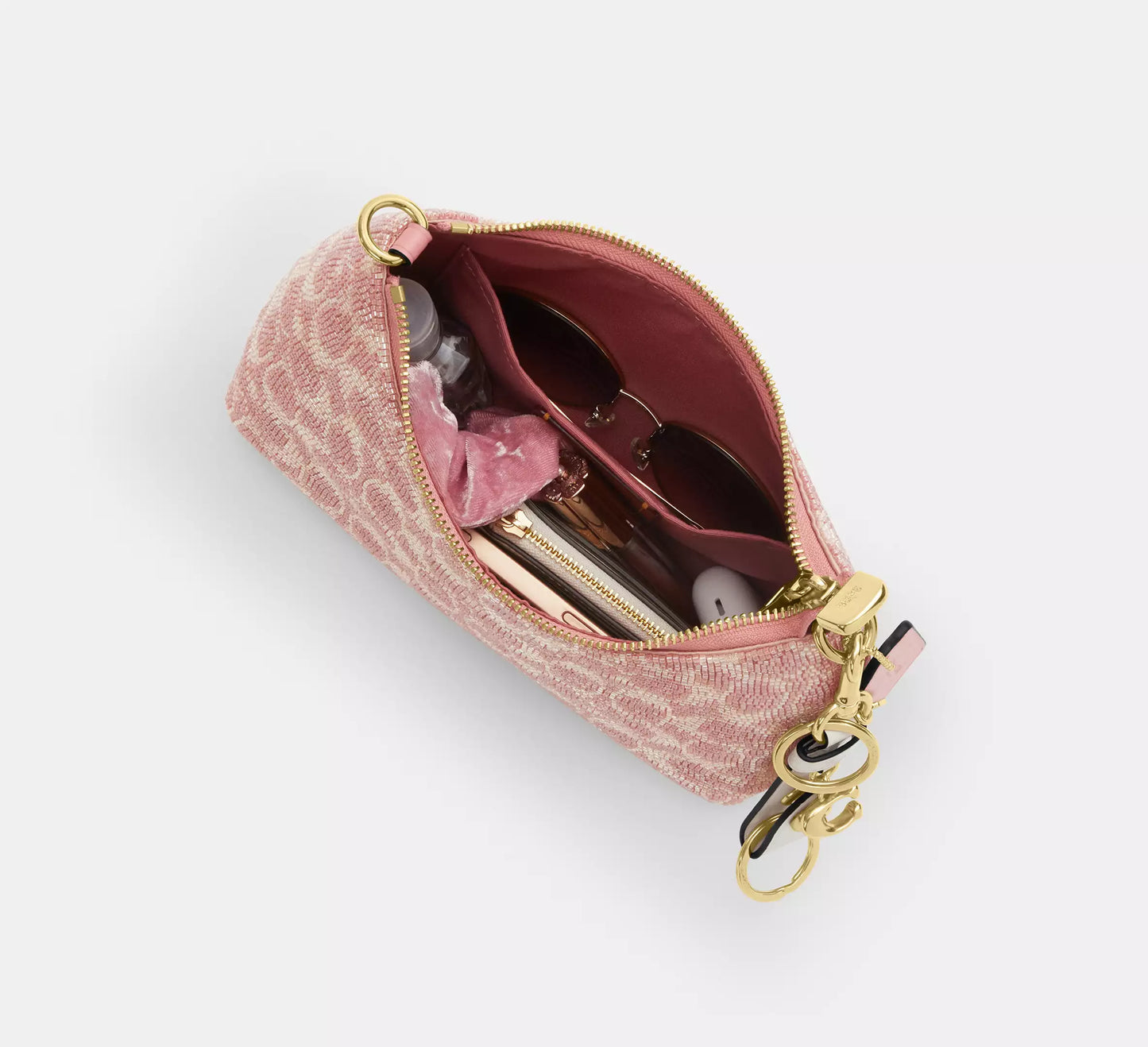 Teri Shoulder Bag In Signature Beaded Satin Pink Coach