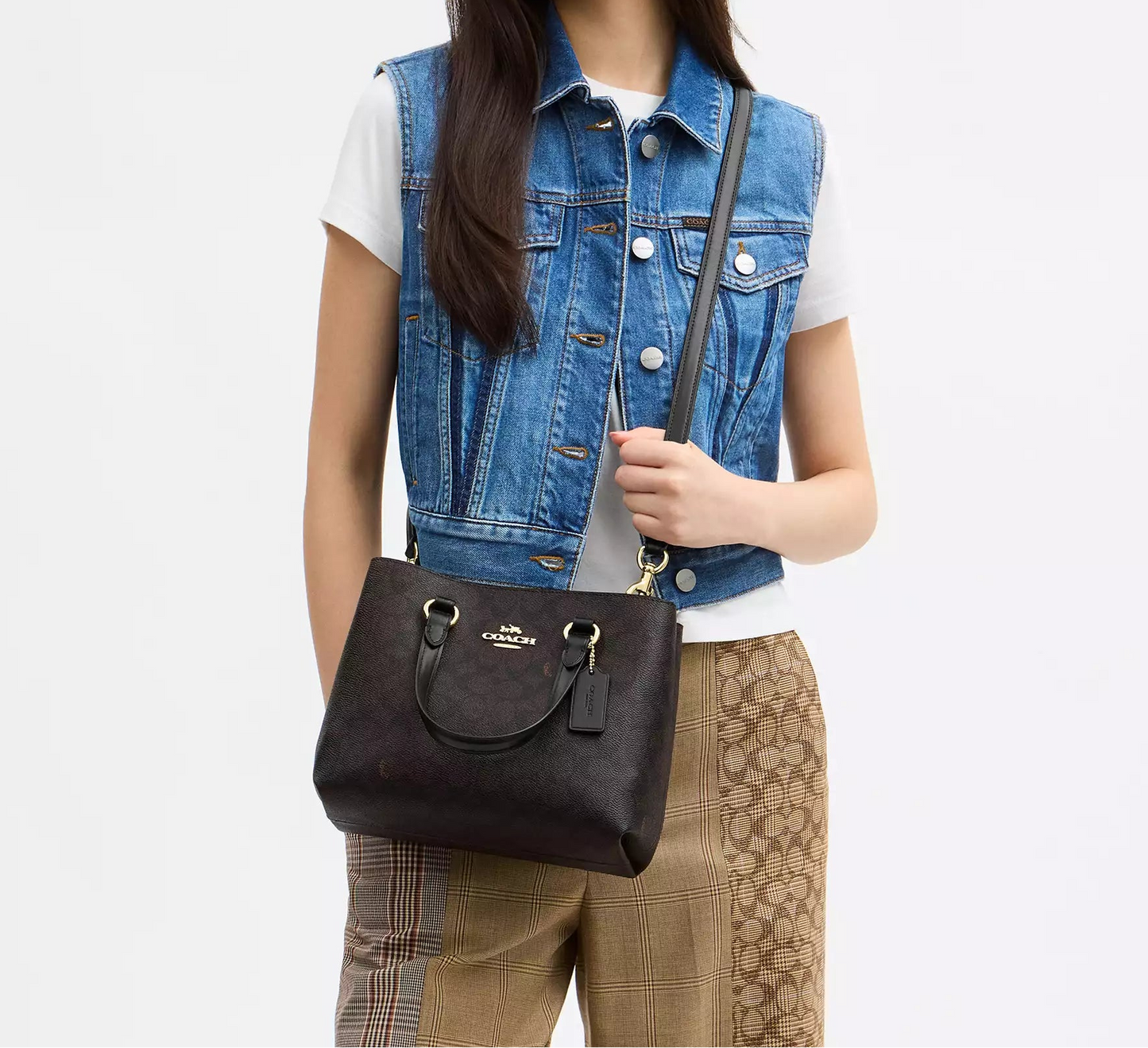 Station Carryall Bag In Signature Canvas Walnut Black Coach