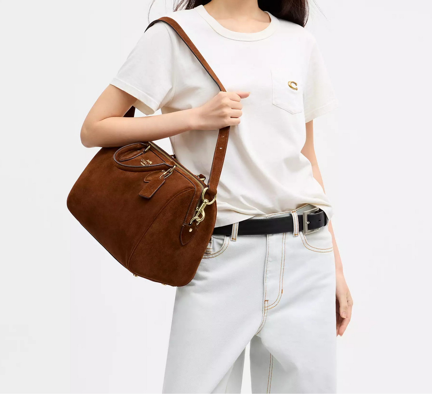 Rowan Large Satchel Bag Suede Coach
