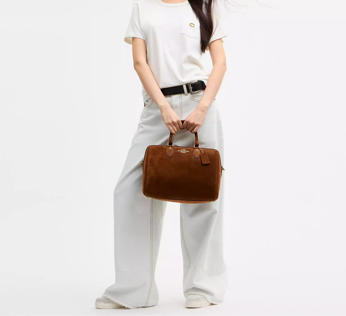Rowan Large Satchel Bag Suede Coach