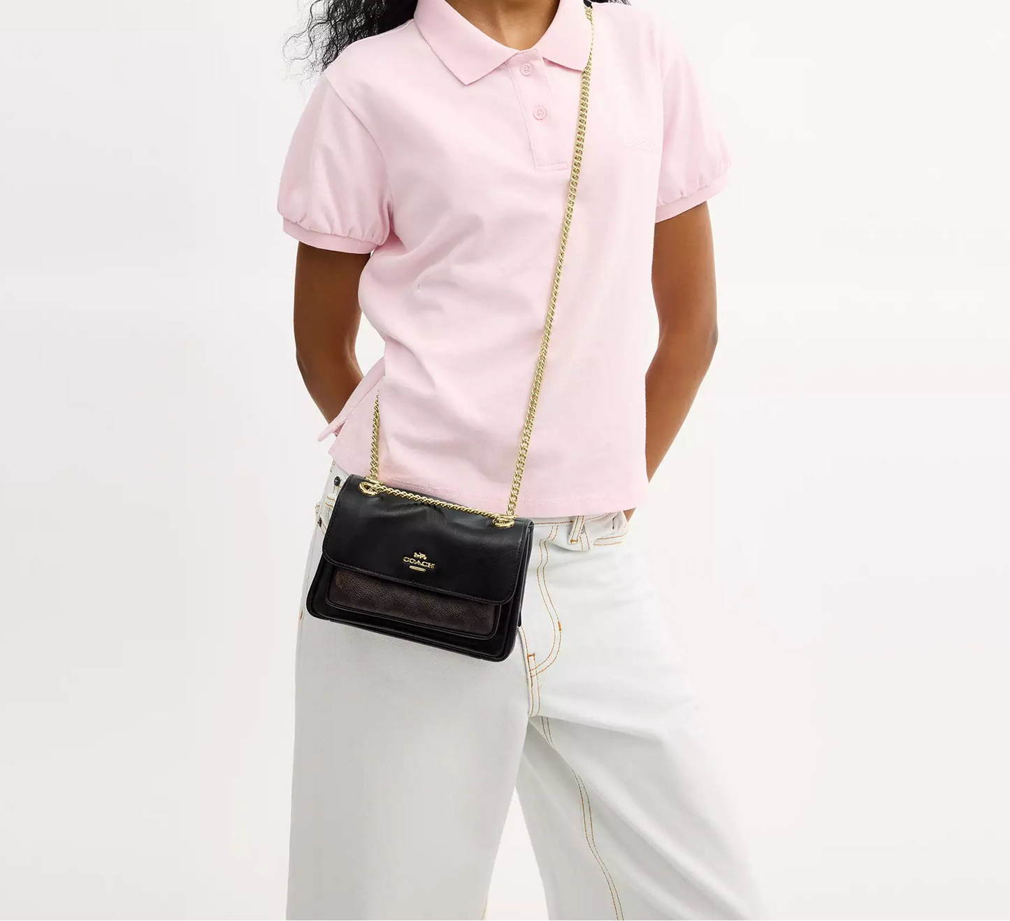 Elodie Crossbody Bag 18 In Signature Canvas Walnut Black Coach