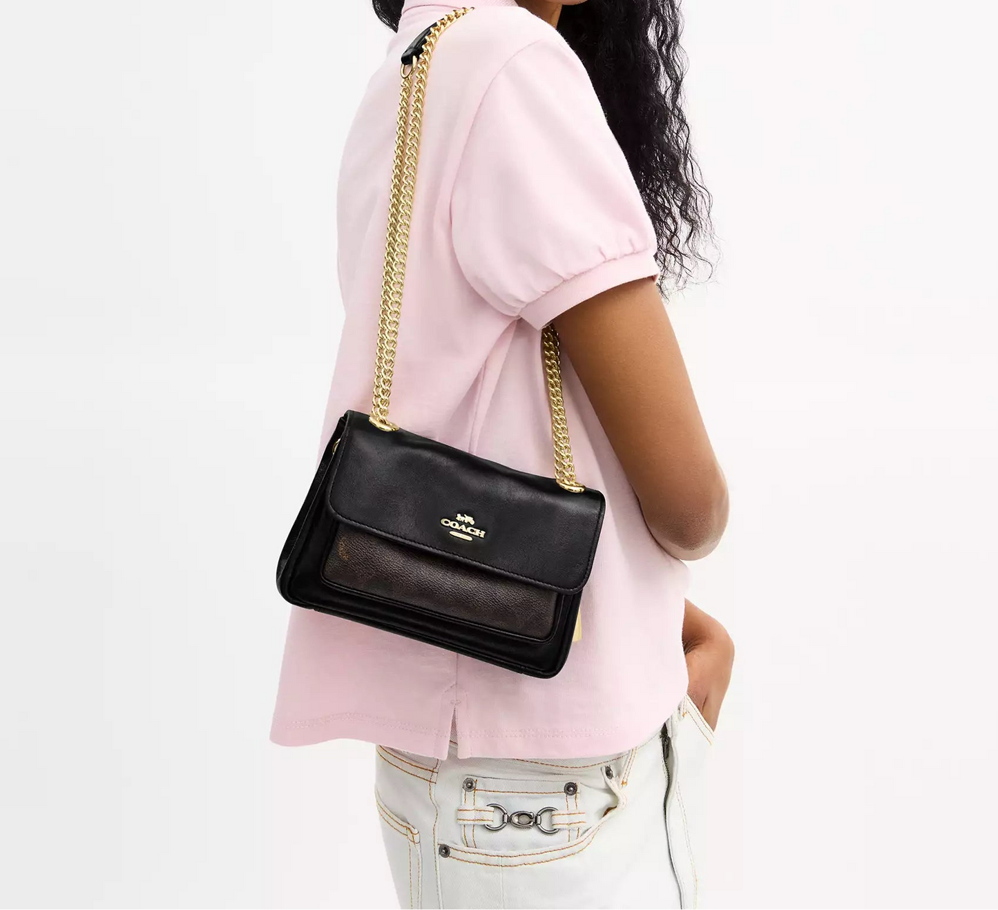 Elodie Crossbody Bag 18 In Signature Canvas Walnut Black Coach