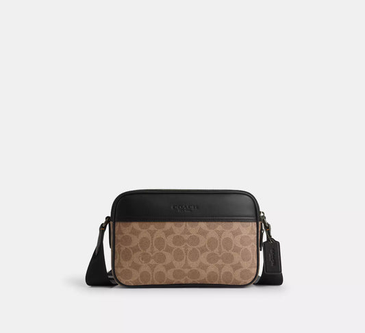 Graham Crossbody Bag In Signature Canvas Tan Black Coach