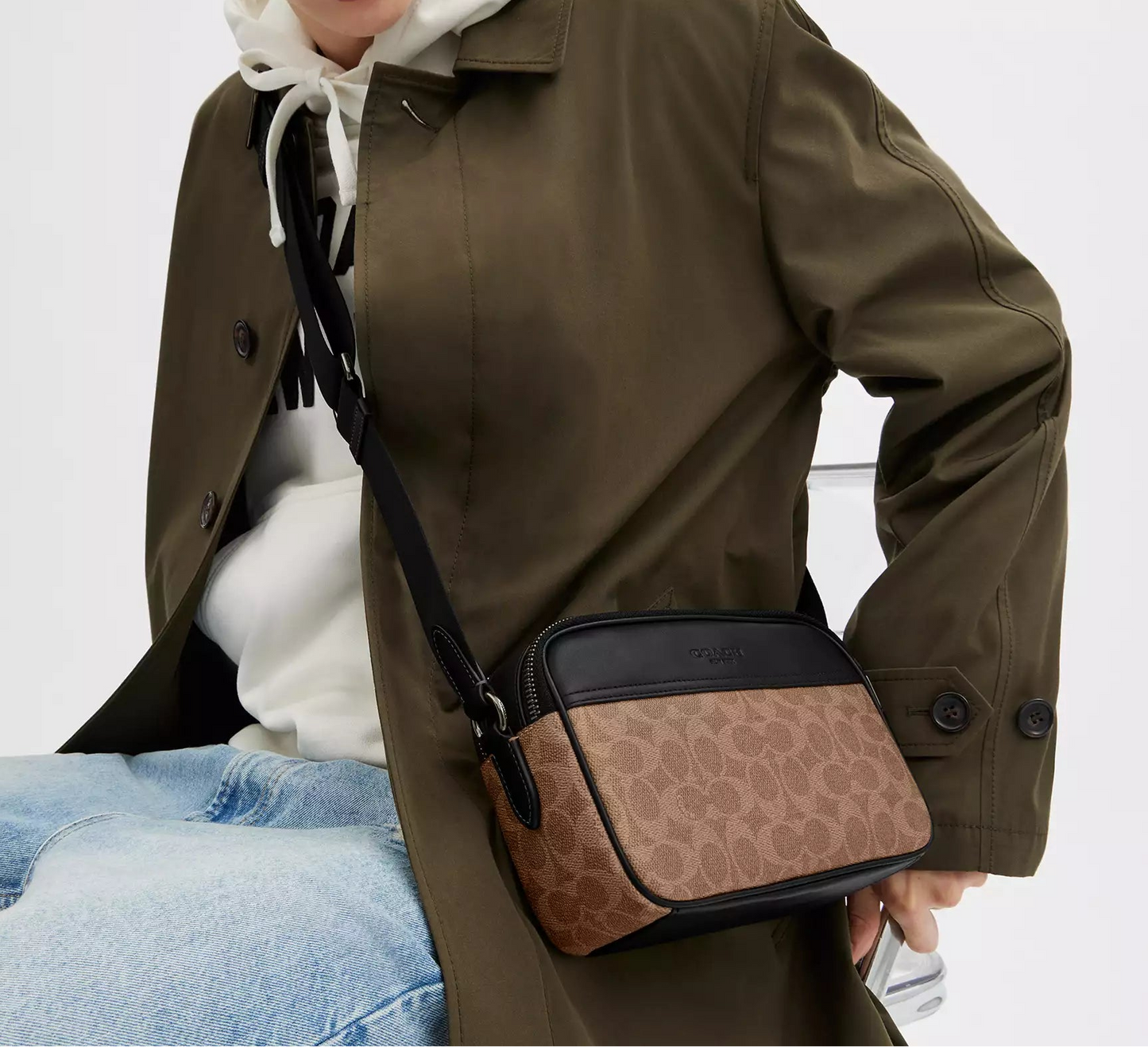 Graham Crossbody Bag In Signature Canvas Tan Black Coach