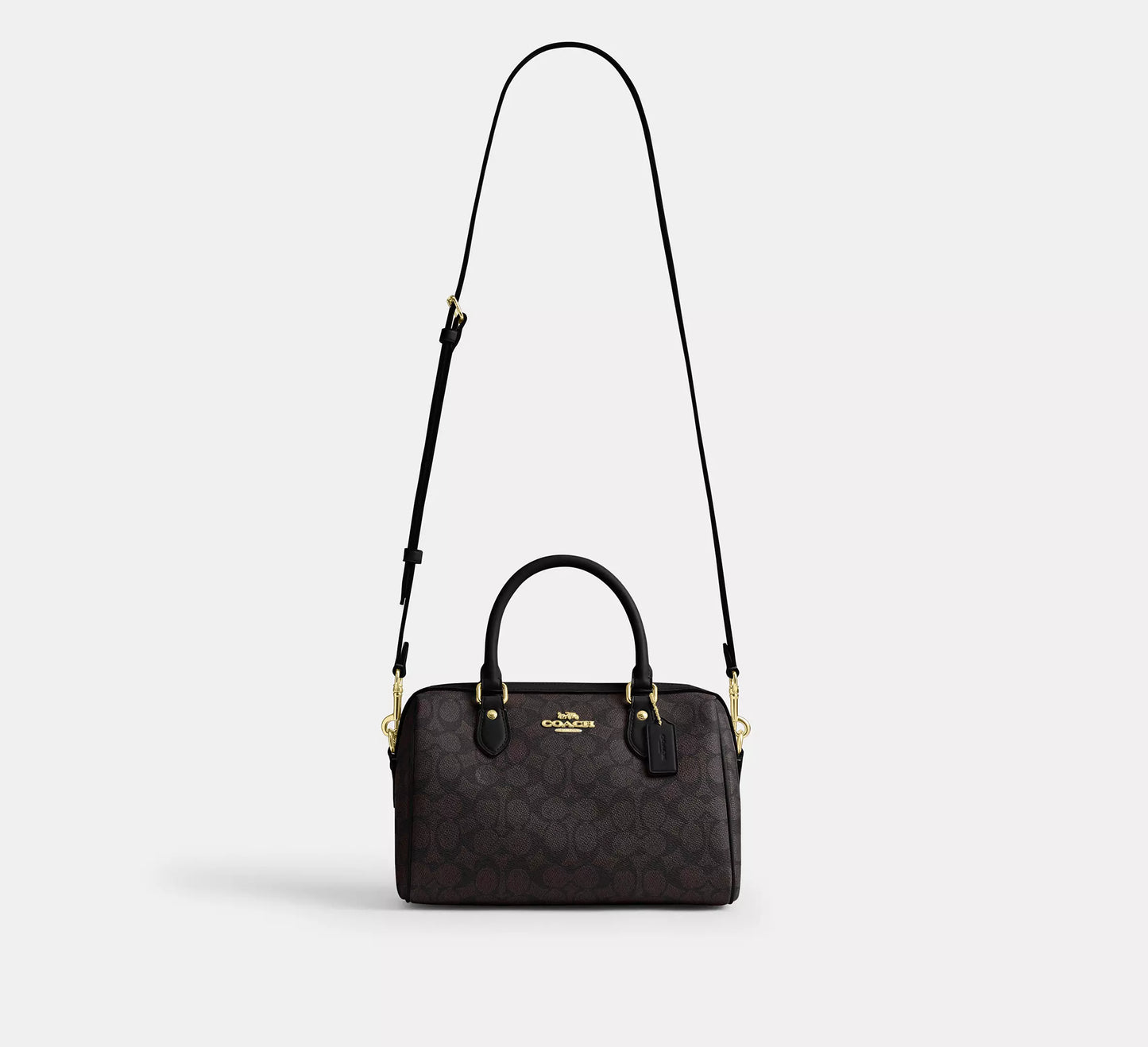 Rowan Satchel Bag In Signature Canvas Walnut Black Coach