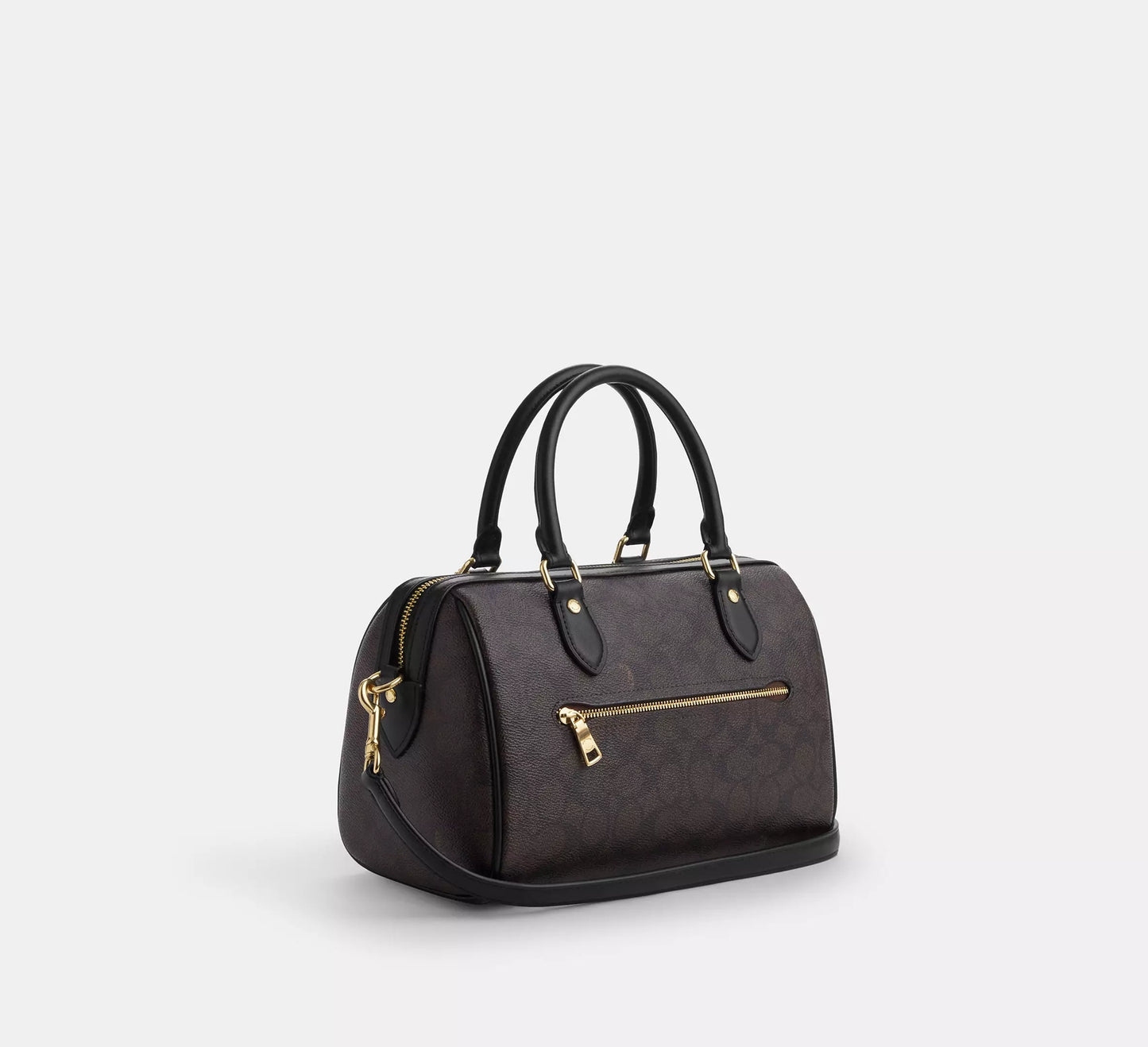 Rowan Satchel Bag In Signature Canvas Walnut Black Coach