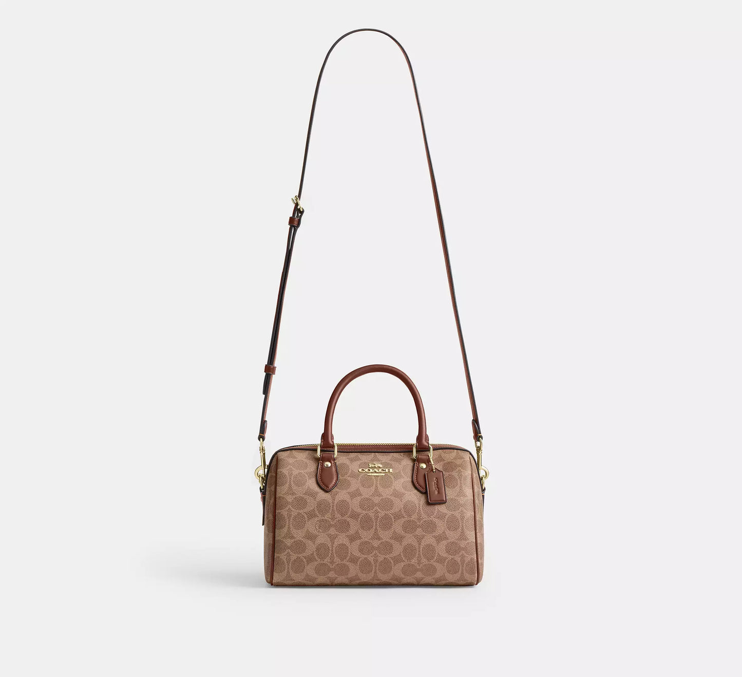 Rowan Satchel Bag In Signature Canvas Tan Brown Coach