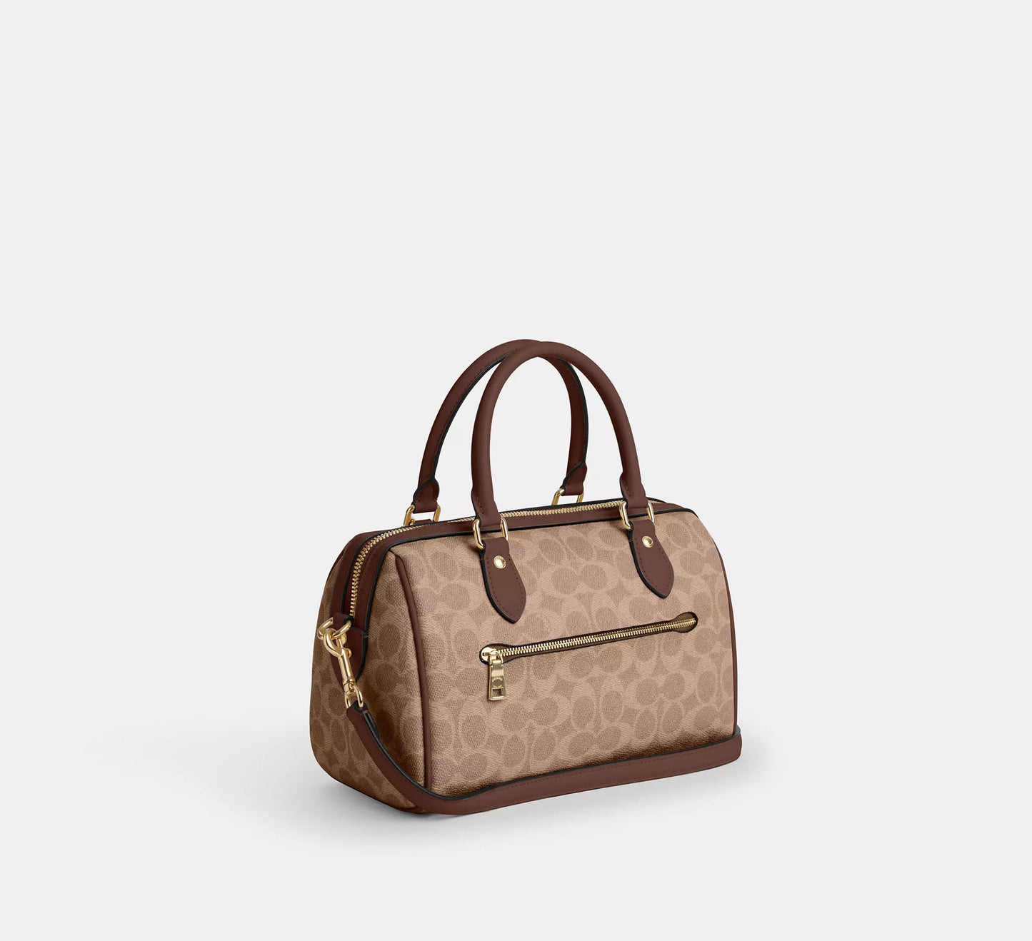 Rowan Satchel Bag In Signature Canvas Tan Brown Coach