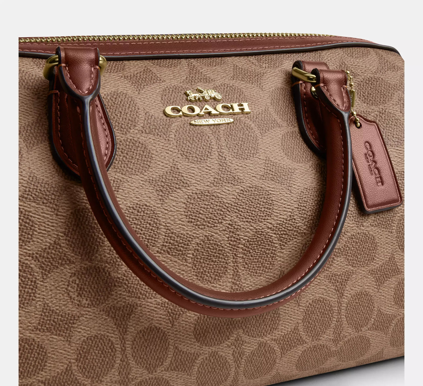 Rowan Satchel Bag In Signature Canvas Tan Brown Coach