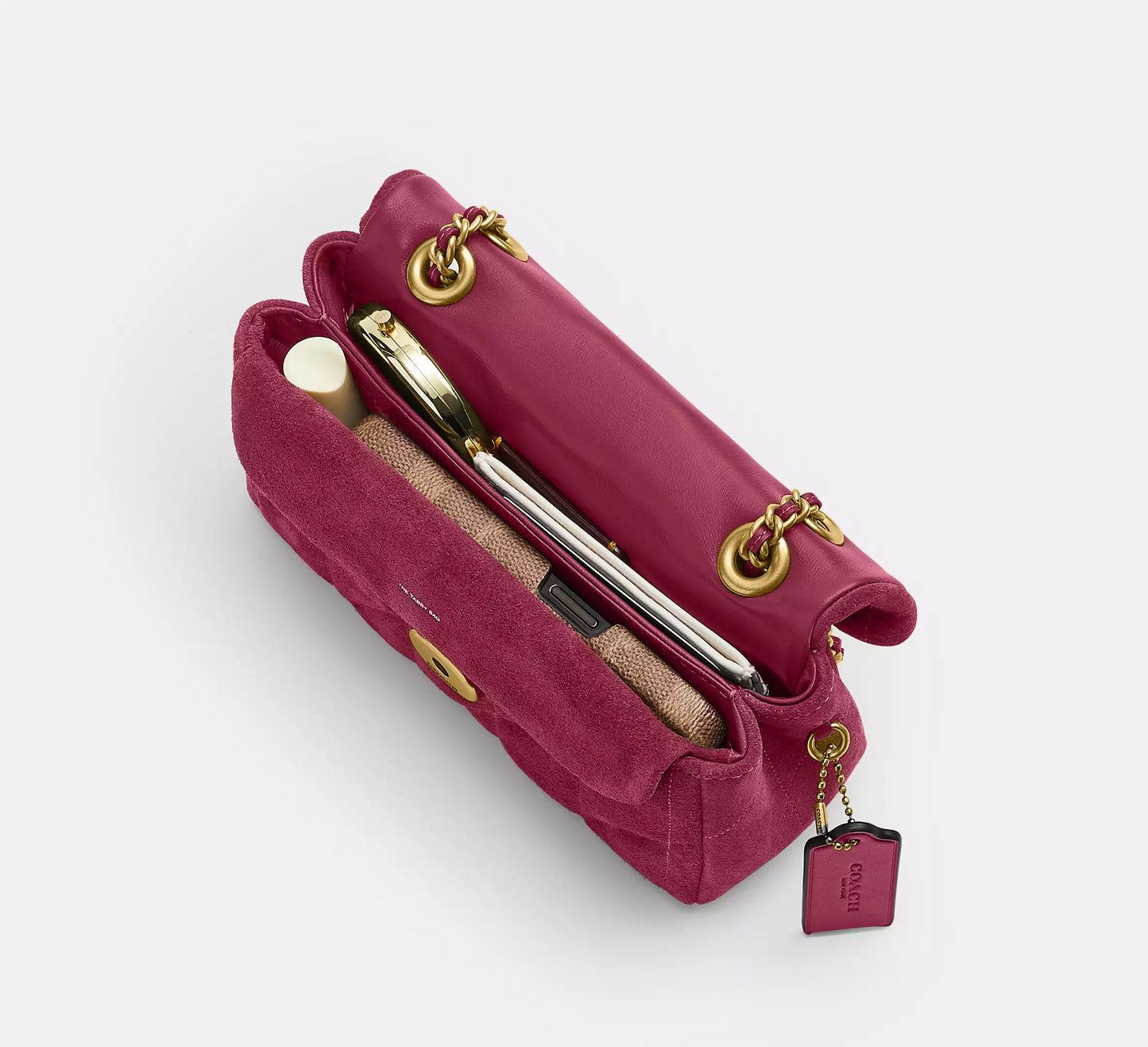 Tabby Quilted Suede Fuschia Shoulder Bag 20 Coach