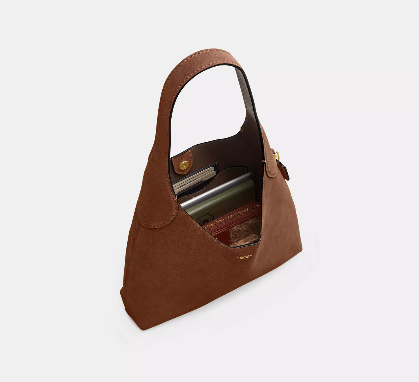 Brooklyn Shoulder Bag 28 Suede Warm Brown Coach
