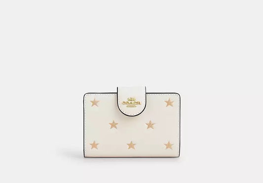 Medium Corner Zip Wallet With Star Print Chalk Coach