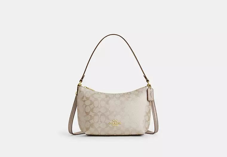 Zip Top Shoulder Bag In Signature Canvas Champagne Coach