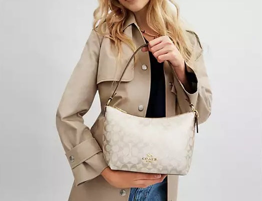 Zip Top Shoulder Bag In Signature Canvas Champagne Coach