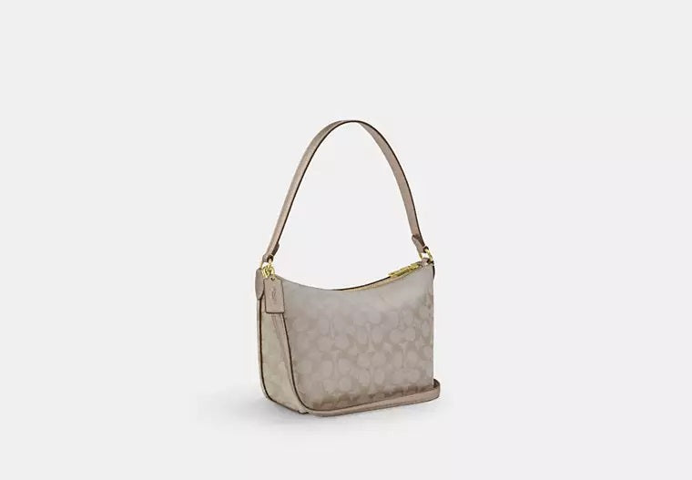 Zip Top Shoulder Bag In Signature Canvas Champagne Coach