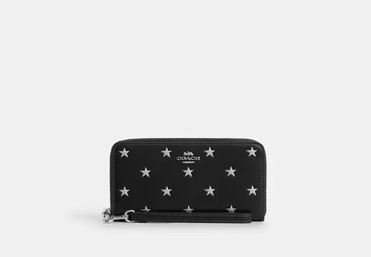 Long Zip Around Wallet With Star Print Black Coach