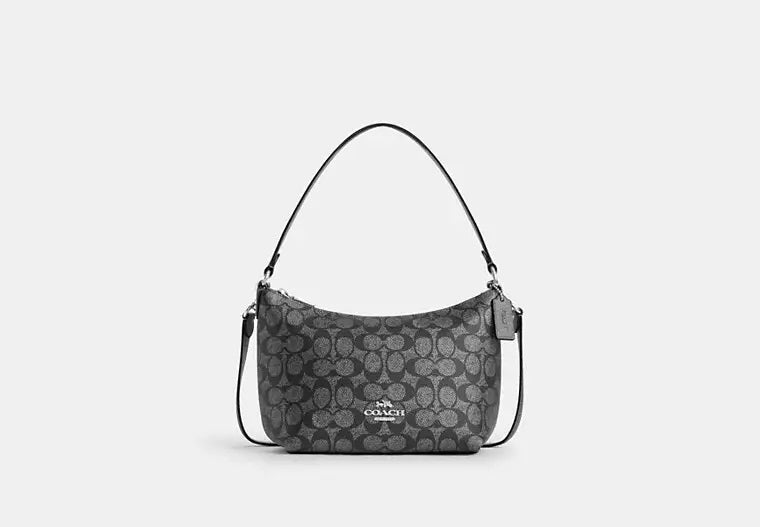 Zip Top Shoulder Bag In Signature Canvas Gunmetal Coach