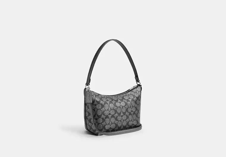 Zip Top Shoulder Bag In Signature Canvas Gunmetal Coach