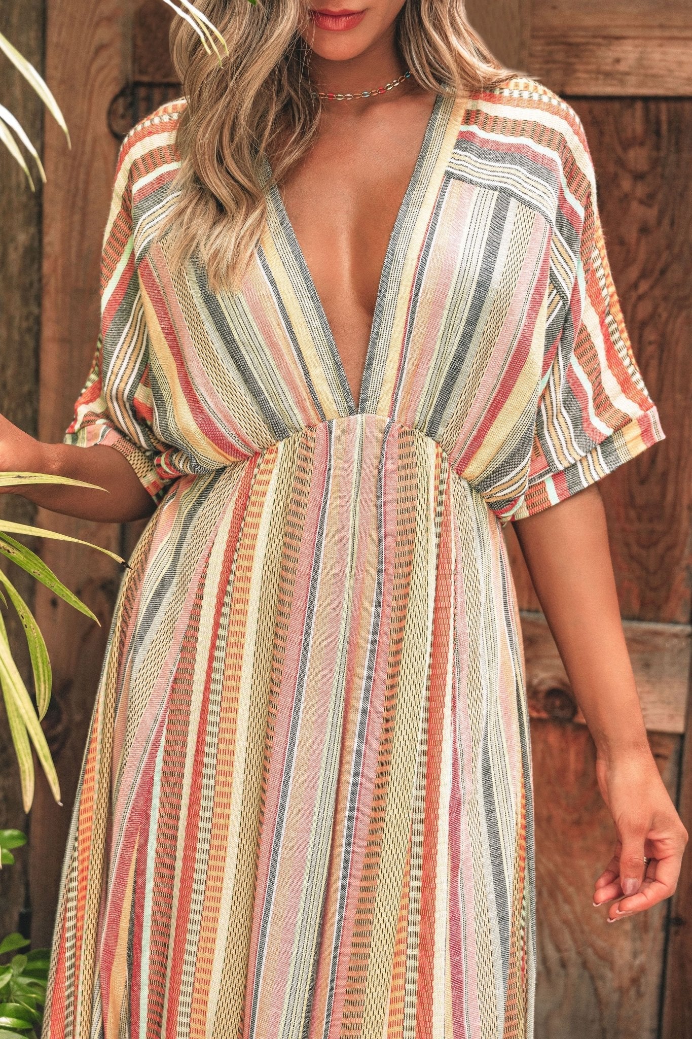 Pink Multi Stripe Kimono Sleeve Midi Dress - FINAL SALE