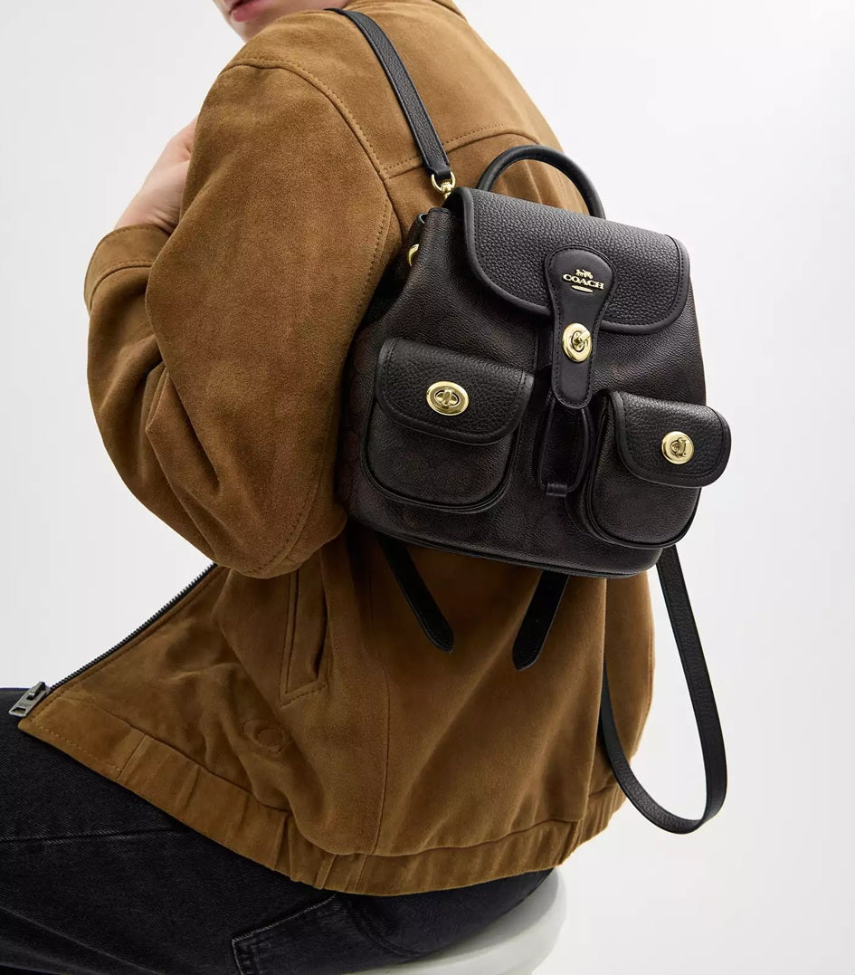 Hadley Backpack In Signature Canvas Walnut Black Coach
