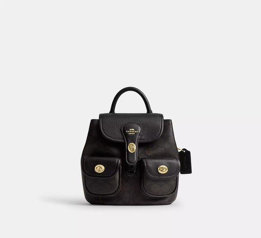 Hadley Backpack In Signature Canvas Walnut Black Coach