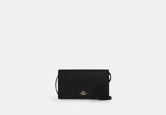 Anna Foldover Clutch Crossbody Bag Black Coach