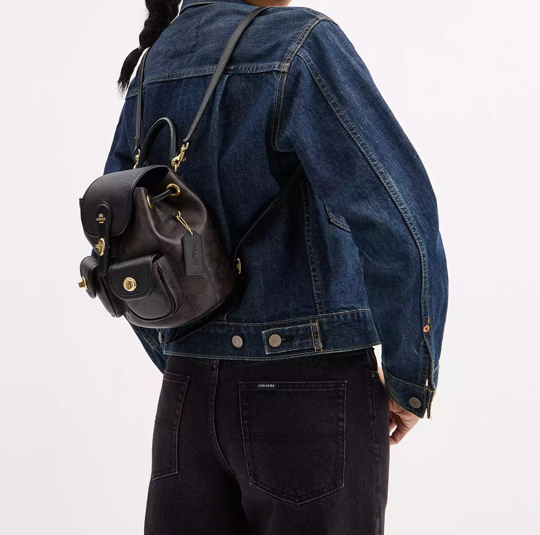 Hadley Backpack In Signature Canvas Walnut Black Coach