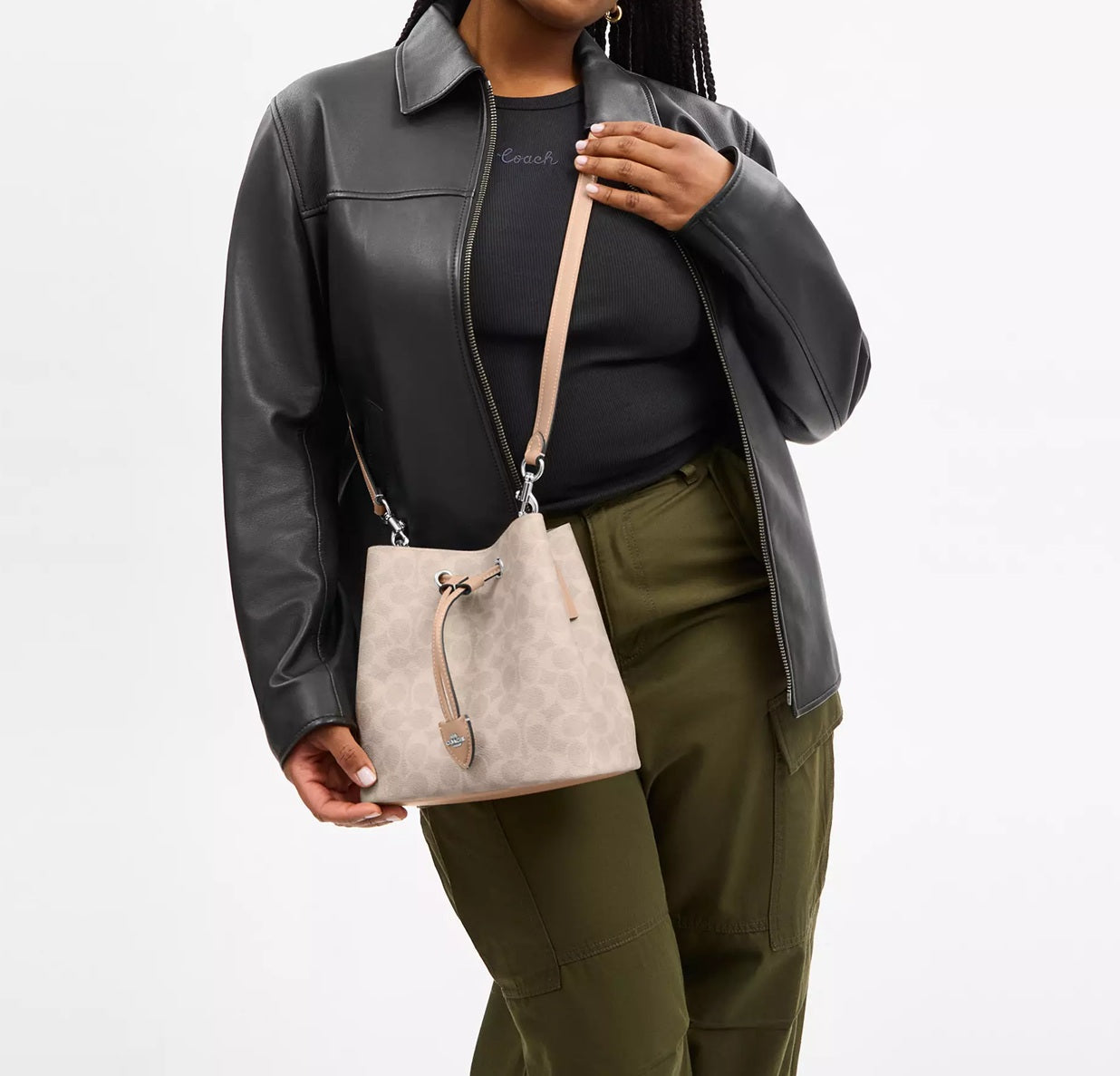 Rowan Bucket Bag In Signature Canvas Sand Taupe Coach