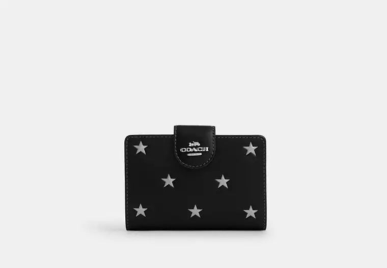 Medium Corner Zip Wallet With Star Print Black Coach