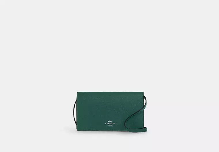 Anna Foldover Clutch Crossbody Bag Emerald Green Coach